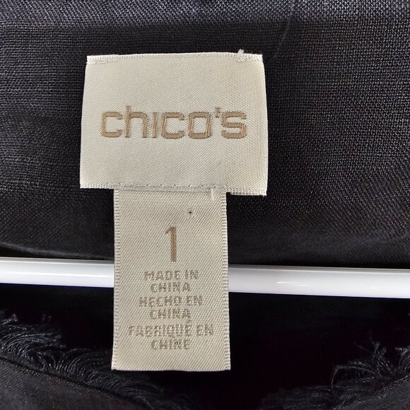 Chico's Black Linen Jacket Fringed Boho Minimalist Bell Sleeves 1 (M) - Picture 10 of 13